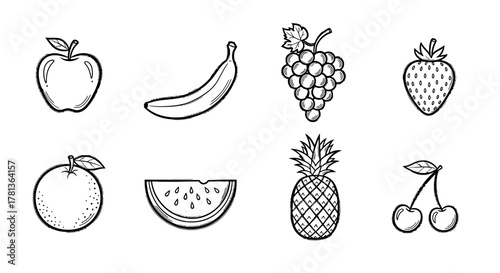 Hand drawn fruit collection: set of eight fresh illustrations