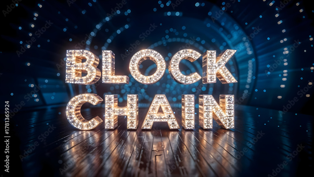 Fototapeta premium 3D Cyber Illustration of Glowing Blockchain Chain Links and Data Lines