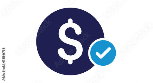 Blue oval icon with a white dollar sign and checkmark silhouette