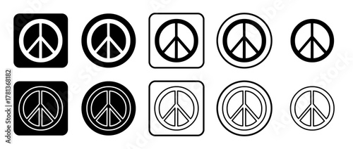 Icon set of peace symbol. Filled, outline, black and white icons set, flat style.  Illustration on transparent background