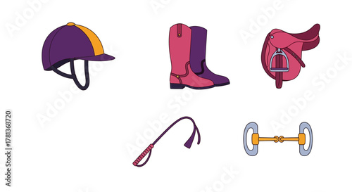 Equestrian essentials: flat style riding gear illustration for horse lovers