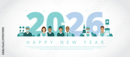 Healthcare or medical team wishing you a happy new year for 2026