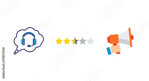 Customer feedback concept with megaphone and headset icon