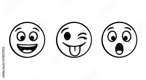 Playful emoji faces: happy, winking, and surprised expressions