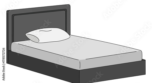 Minimalist black and white single bed with pillow on modern frame
