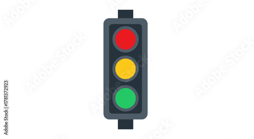 Simple flat style traffic light icon with red, yellow, green signals on white background