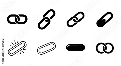 Minimalist black and white link icons collection for web design