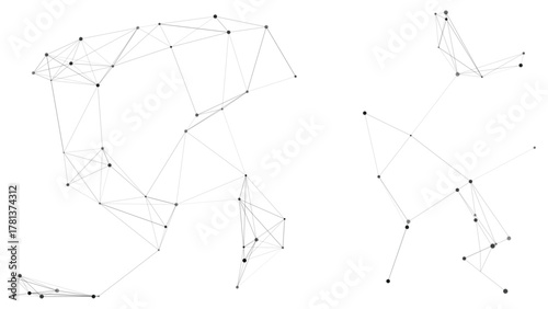 Minimal geometric polygonal connection network with black dots and lines, abstract technology communication structure, modern science visualization design background vector illustration