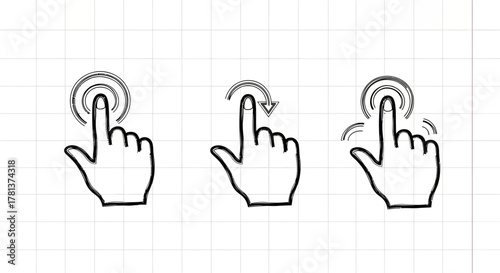 Minimalist hand gesture icons for touchscreen devices and mobile interfaces