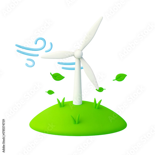 A three-dimensional, stylized illustration rendered in a smooth, matte, clay-like or plasticine texture, depicting a scene related to renewable energy and nature.