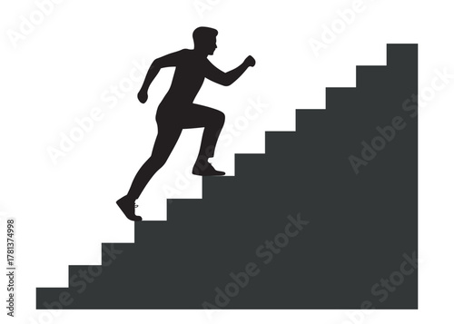 Motivation Silhouette Art – Man Running Up Stairs Illustration . Success, Growth & Determination Wall Art for Office or Gym Decor