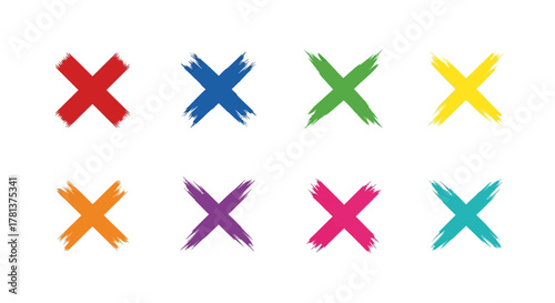 Colorful painted brush stroke x marks in various bright shades
