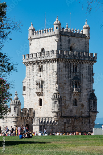Detail of Belem tower on the river near lisboa, where vasco dagama left for the world.