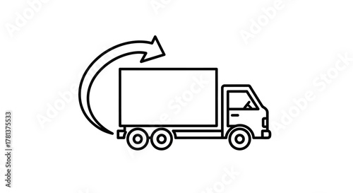 Simple line drawing of truck with reverse arrow symbol