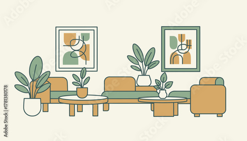 A serene space with plants and artwork creating a peaceful atmosphere that promotes healing and introspection.