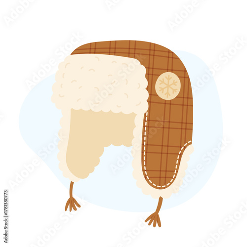 Warm trapper hat with fluffy fur design, cozy winter trapper hat symbolizing cold season comfort and outdoor adventure mood, trapper hat illustration for seasonal lifestyle concepts.