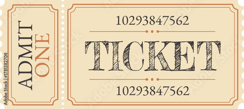 Ticket. Ticket in soft beige and orange shades with thin ornamental frames and a dotted central line