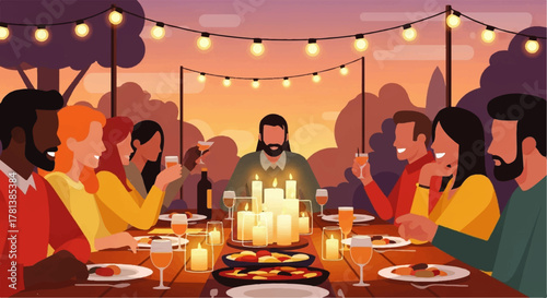 Diverse Group Celebrates Festive Meal Together.