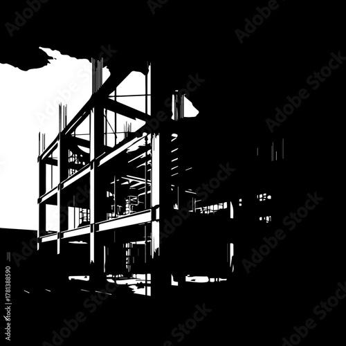 Abstract Black and White Architectural Structure with Geometric Framework