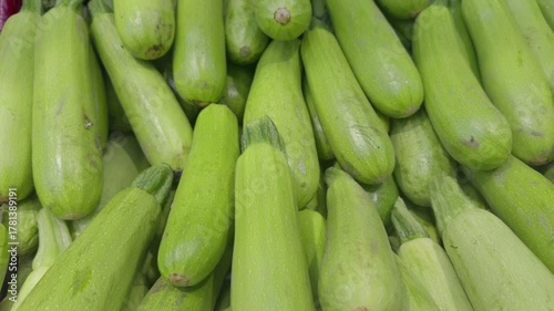 Pile Of New Harvest Zucchini at the Market Footage.  