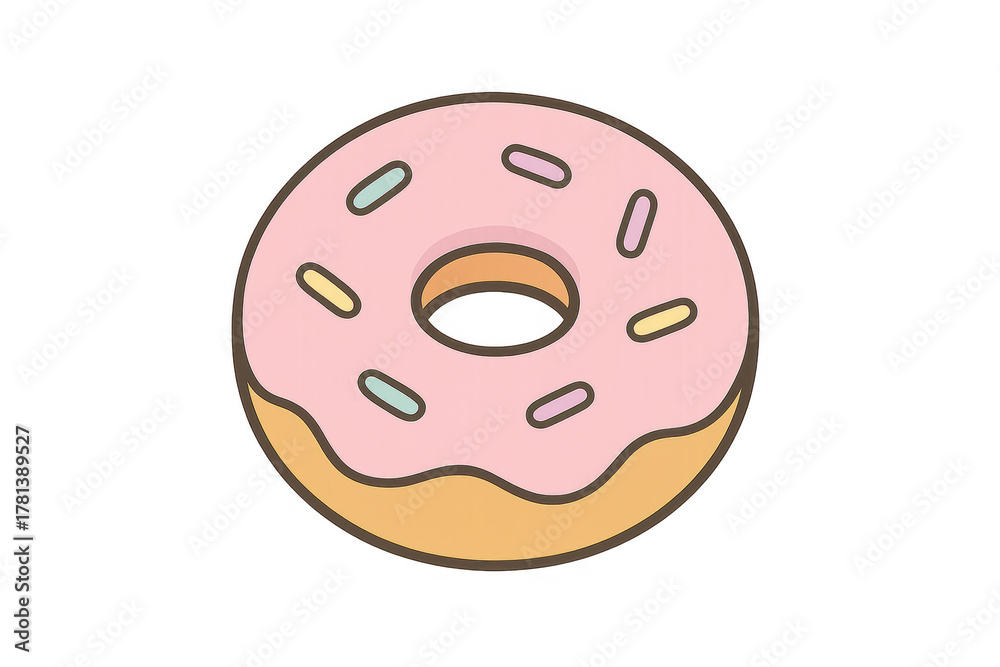 Fototapeta premium Pink glazed donut with sprinkles cartoon vector on transparent background