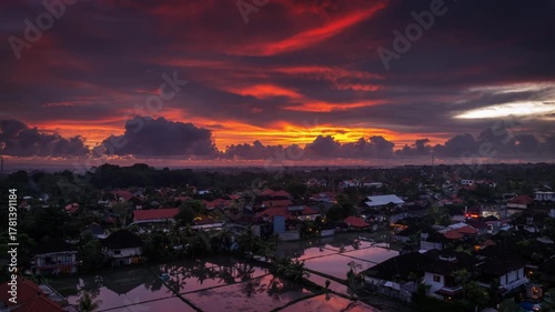 Wallpaper Mural sunset time sky bali island famous rice fields terrace village aerial timelapse panorama 4k indonesia Torontodigital.ca