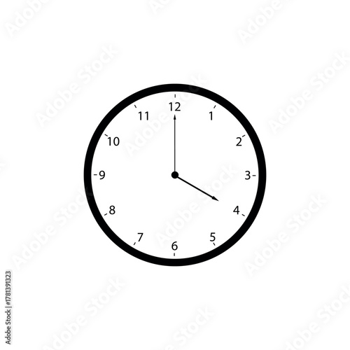 Four o'clock time representation. Clear vector image of a clock at 4:00, suitable for technology and UI design elements.