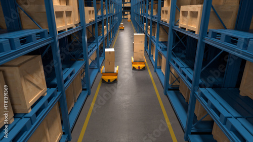 Autonomous robots transporting packages in modern