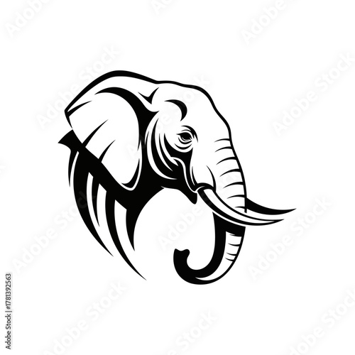Wallpaper Mural Majestic Elephant Head Profile in Bold Black and White Tribal Style. Torontodigital.ca