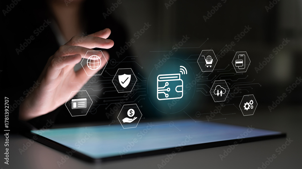 Fototapeta premium Digital wallet improves online payment, enhances transaction security, and supports financial technology innovation Parse