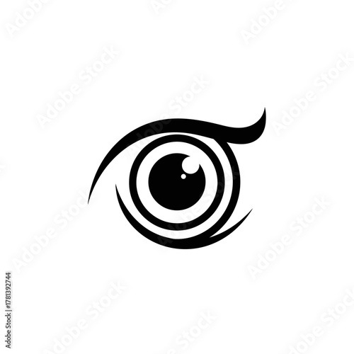 Minimalist Eye Logo Design with Concentric Circles and Stylized Eyelid.