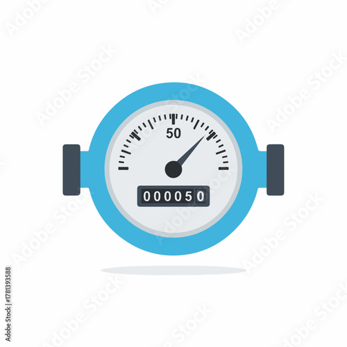 Blue round pressure gauge displaying 50 PSI on white background with clear markings and black dials for easy reading.