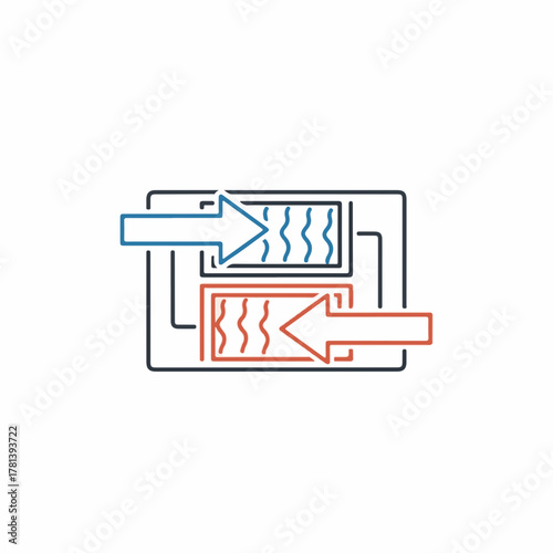 Flow of urban communication represented with arrows conveying directional movement in abstract shapes. Illustration shows arrows moving into and out of rectangles indicating communication exchange.