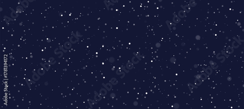 Falling snow effect on dark blue background. Winter wonderland background for Christmas and New Year holiday greeting card. Snowflakes blizzard texture.