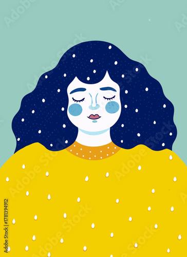 Melancholy Woman with Closed Eyes and Tears