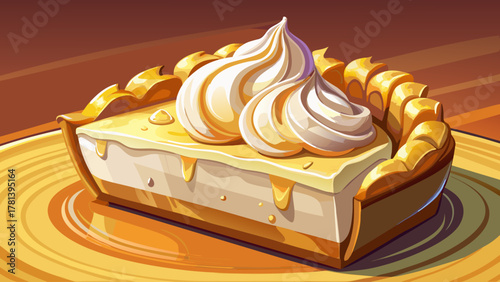 Very beautiful slice of creamy banana pie with fluffy whipped topping, golden crust, and warm natural light creating a realistic and delicious dessert scene.