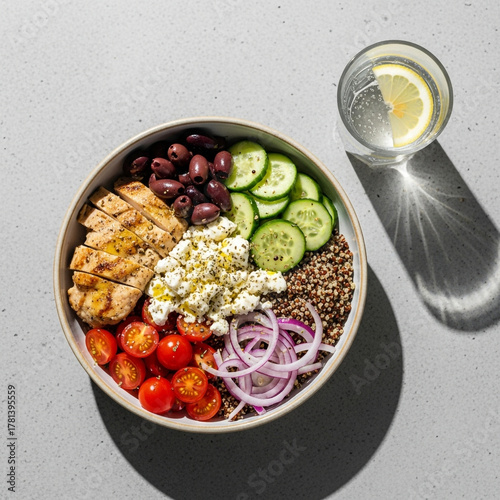 Mediterranean Grilled Chicken and Quinoa Power Bowl with Feta and Olives