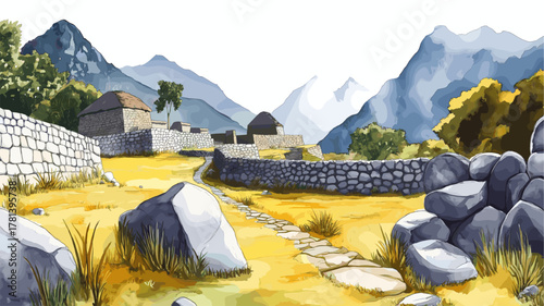 Inca Trail. Inca Trail hand drawn watercolor illustration