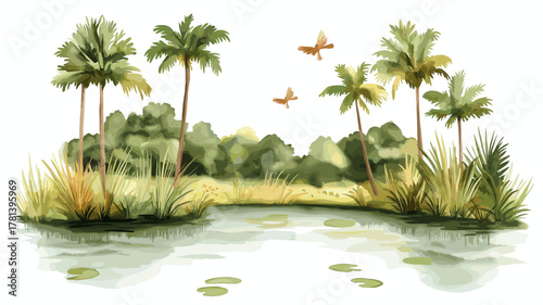 Pantanal Wetlands - Mato Grosso. Pantanal Wetlands - Mato Grosso hand drawn watercolor illustration