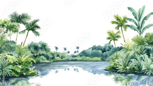 Raleighvallen Nature Reserve . Raleighvallen Nature Reserve  hand drawn watercolor illustration