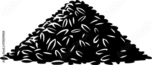 Illustration of a pile of rice grains in black and white silhouette

