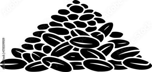 Illustration of a pile of rice grains in black and white silhouette
