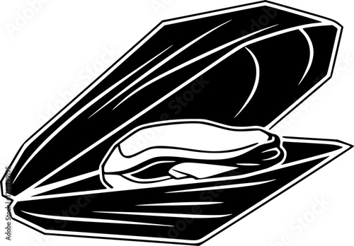 Isolated monochrome illustration of a mussel shell silhouette
