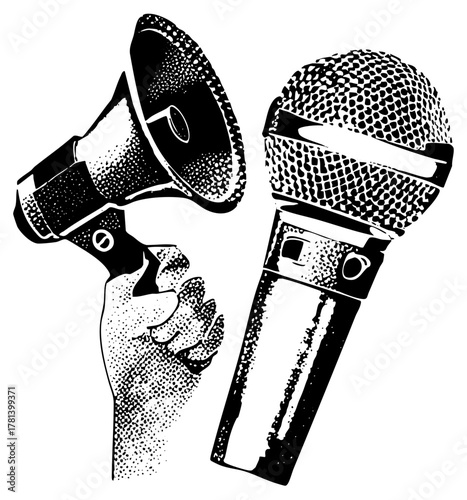 Microphone and Megaphone Announce Communication in a Studio