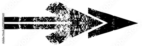 Arrow points forward with distressed texture for directional signage