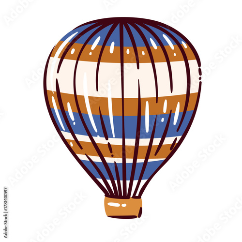 Hot air balloon vector illustration in colorful cartoon style inspired by Cappadocia landscape. Decorative travel design for tourism, adventure, vacation, and Turkish culture themed creative projects.