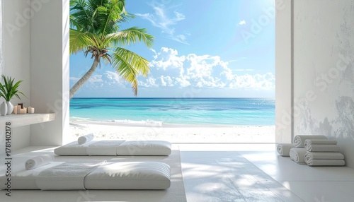 Fototapeta Naklejka Na Ścianę i Meble -  Luxury Overwater Villas Maldives Golden Hour Aerial Shot Serene Ocean Reflections Tropical Paradise Palm Tree