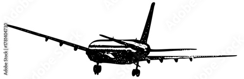 Airplane flies dynamically in aerial view