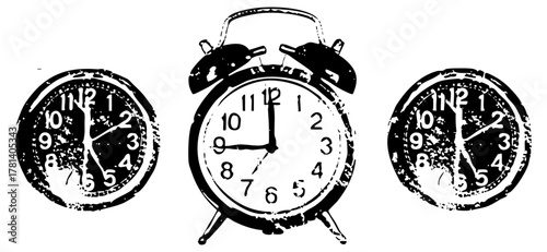 Clocks Display Time in a Vintage Illustration