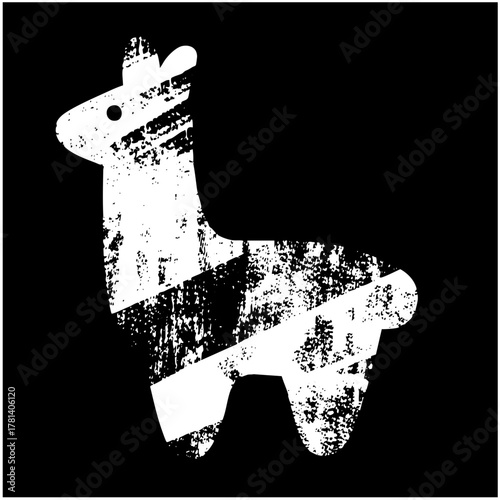 Llama stands playfully in distressed texture